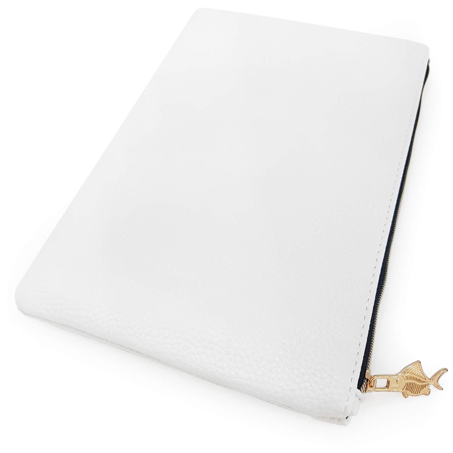 Fat Belly Fish Faux Leather/Leather Look Pencil Case - White Large