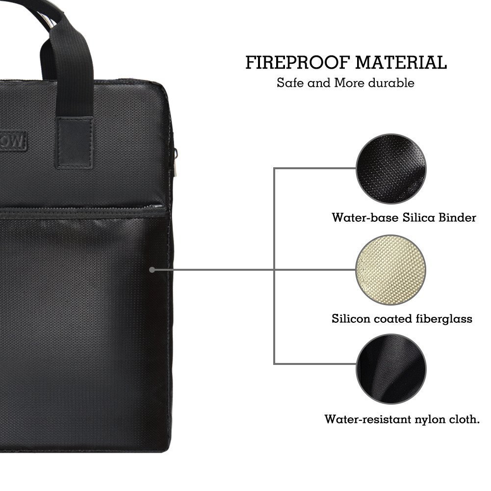 Water Resistant Briefcase Document Bag 15 x 11 x 3 inch NON-ITCHY Silicone Coated Fire Resistant Money Cash Holder Waterproof Safe Storage Handbag for Notebook Computer,Money,Documents,Jewelry Passport and more