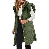 Tankaneo Womens Long Puffer Vest Ruffle Sleeve Winter Coats Hood Sleeveless Quilted Jackets Outwear