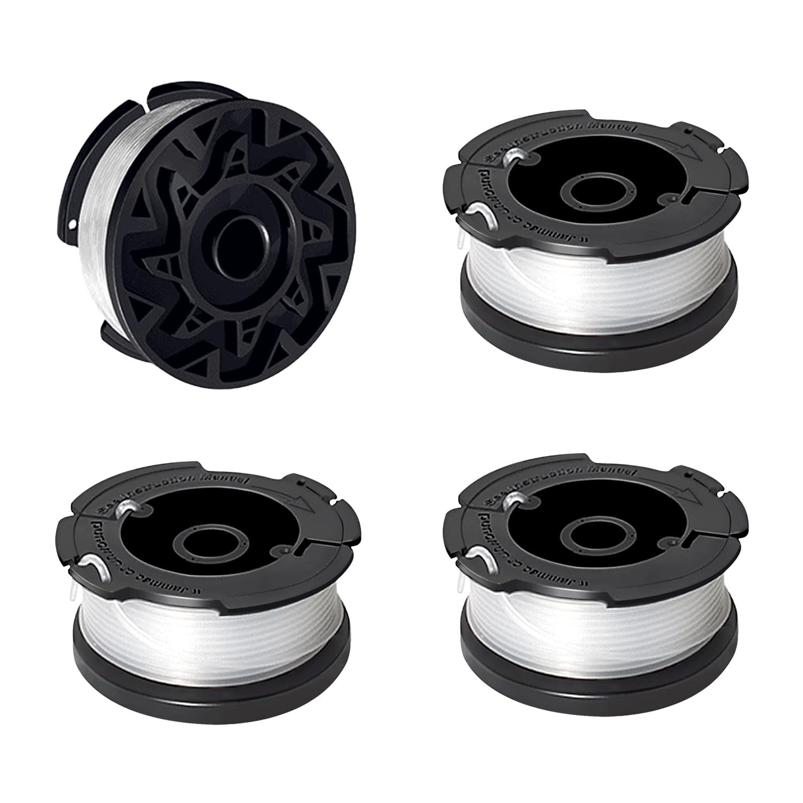 JAMSSOW 4 Pcs Replacement Strimmer Spool and Line Compatible with Black+Decker A6481 A6485 AF-100-3ZP,Autofeed Nylon Spool for ST5530-GB GLC3630L20-GB STC1820PC-GB BESTA530-GB BESTA525-GB(4 Spool)