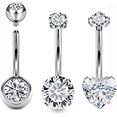 Hnxnskt Belly Button Rings Surgical Steel Internally Threaded Belly Button Ring 10MM/12MM/14MM/16MM Navel Rings for Women Clear CZ 14G Long Bar Navel Piercing Jewelry