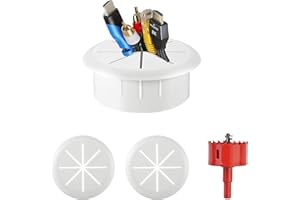 SUPERJACKWANG Cord Hider for Wall Mounted TV, 2-3/8" TV Wire Hider for Wall, in Wall Cable Management Kit, Desk Cord Grommets Wire Cable Hole Cover, Includes 2 Pass Throughs and Hole Saw Drill Attachment