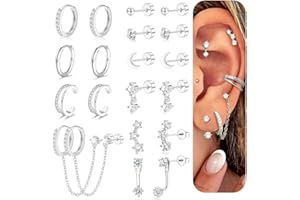 Florideco 14K Gold Plated Earrings for Women Hypoallergenic 20G Surgical Stainless Steel Flat Back Stud Earrings Dainty Stackable Earring Stacks Small Cartilage Earring Sets for Multiple Piercing