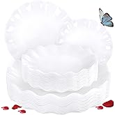 LIYH 24 Pcs White Plastic Plates Reusable - Unbreakable Party Plates, Microwave & Dishwasher Safe Camping Plate Sets Perfect for Parties, Birthday, Picnics, BPA Free (12Guests)