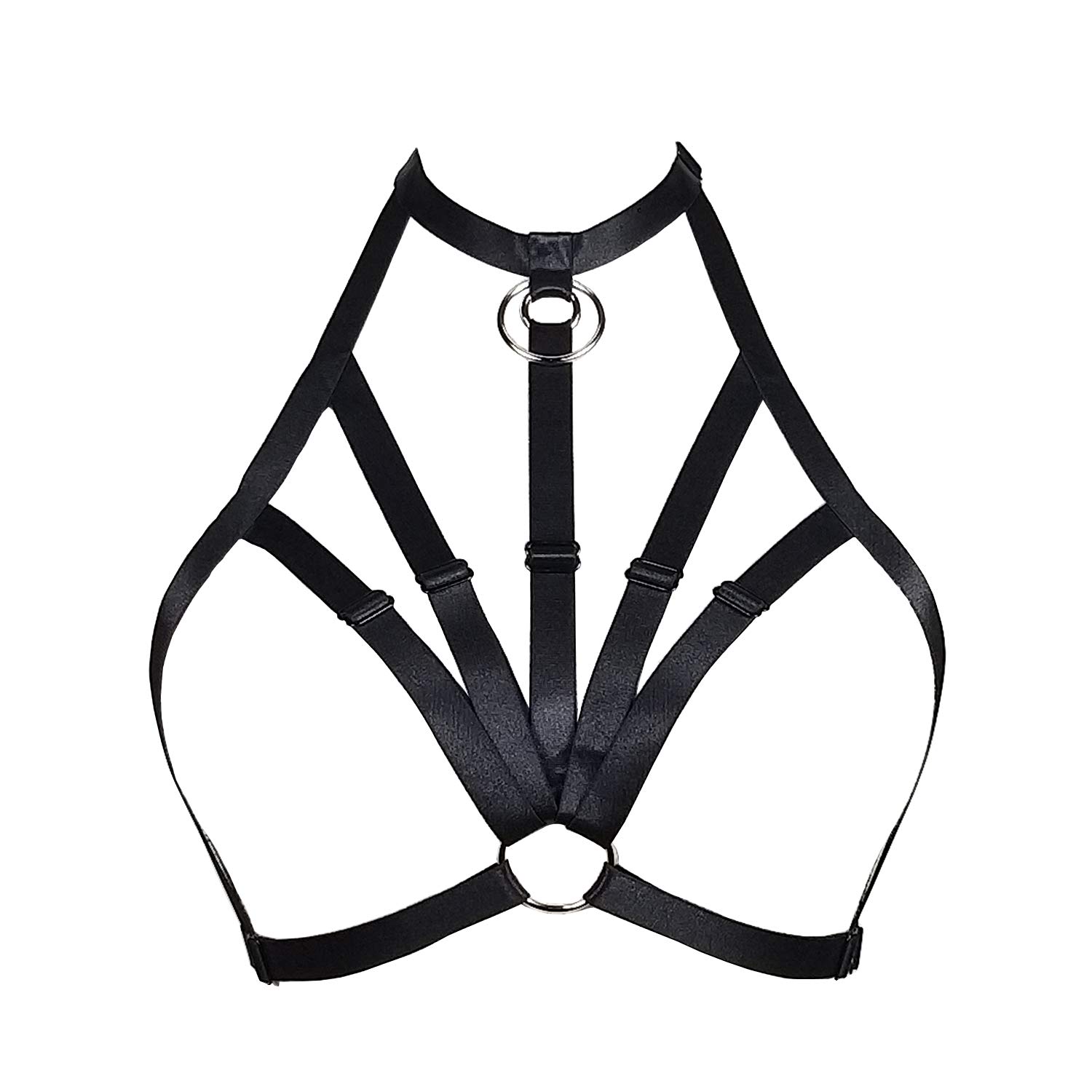 XISESEA Women Harness Caged Bra Body Harness Cupless Bra Elastic Lingerie Punk Gothic Style Strappy Bralette, Black 086, One size