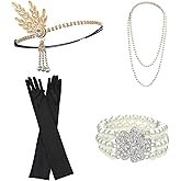 DRESHOW 1920s Great Gatsby Accessories for Women Flapper Headpiece Headband Gloves Costume Harlem Nights Accessories Set