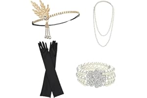 DRESHOW 1920s Great Gatsby Accessories for Women Flapper Headpiece Headband Gloves Costume Harlem Nights Accessories Set
