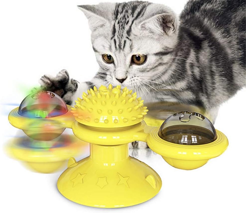 suonabeier Windmill Cat Toy Turntable Teasing Pet Toy Scratching Tickle Cats Hair Brush Funny Cat Toy