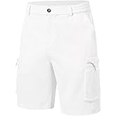 QPNGRP Men's 9" Inseam Stretch Waist Zipper Cargo Shorts with 6 Pockets