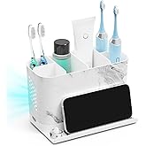 Toothbrush Holders, Toothbrush Caddy with Front Ledge and Cord Slots, Detachable Tooth Brush Holder for Bathroom Countertop, Shower, Vanity, Large Capacity 6 Slots Marble Bathroom Accessories