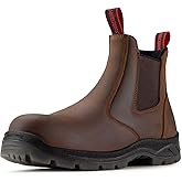 SUREWAY Men's Slip-On Work Boots for Men,Full Grain Leather,Anti-Static,Water/Slip Resistant,Fire Station Mechanic Industrial Construction Safety Boots/Shoes for Men