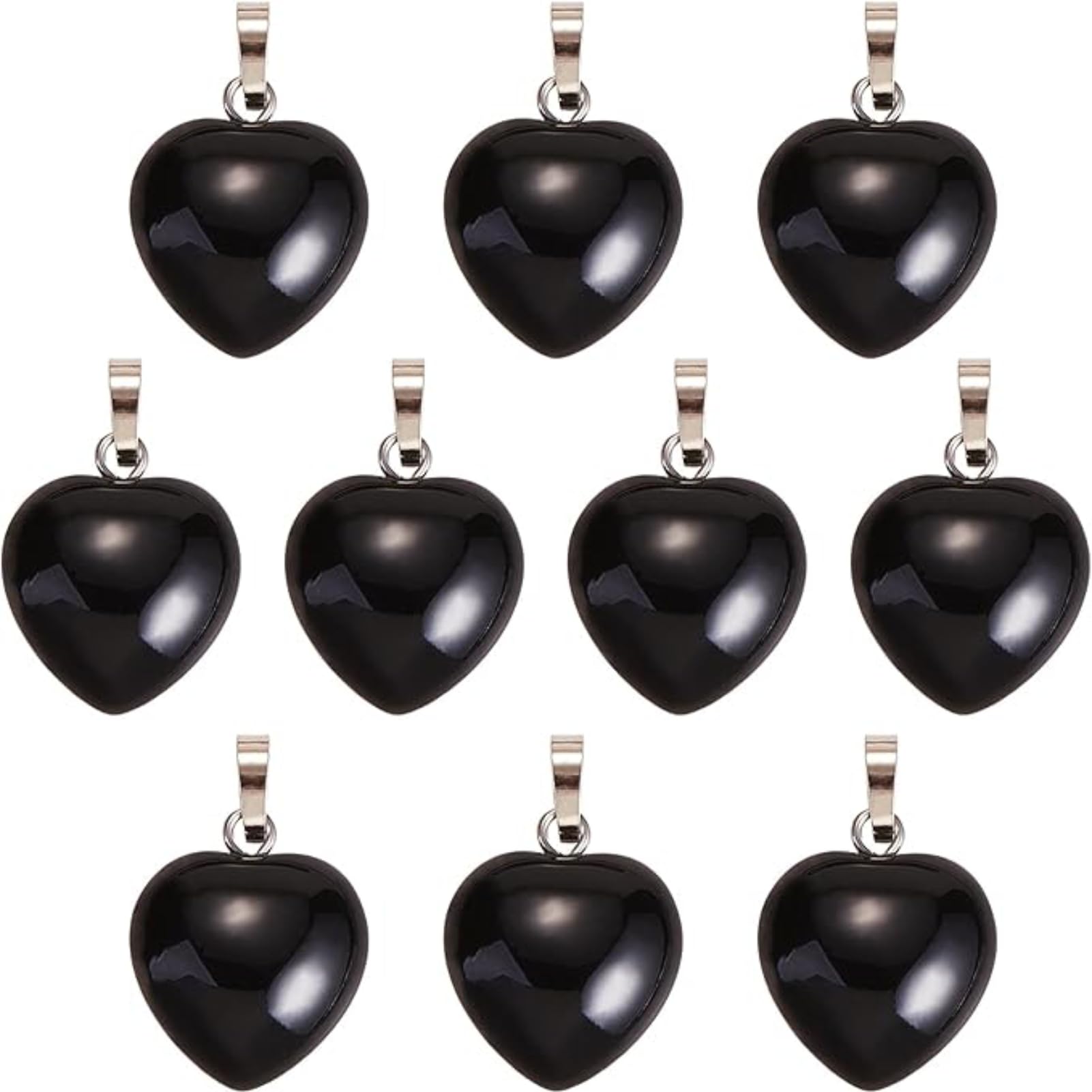 Cyrank 10PCS Black Stone Charms, Heart Shape Stone Pendants DIY Crystal Charms Heart Shape Charms Pendants Jewelry Pendant Accessory for Jewelry Making