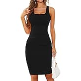 Laughido Women's Sleeveless Ruched Bodycon Sundress Summer Casual Knee Length Basic Tank Dress