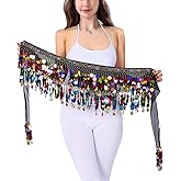 Belly Dance Hip Scarf Coins Plus Size Fringe Skirt, Sequin Fringe Skirt Belly Dancer Costumes for Women