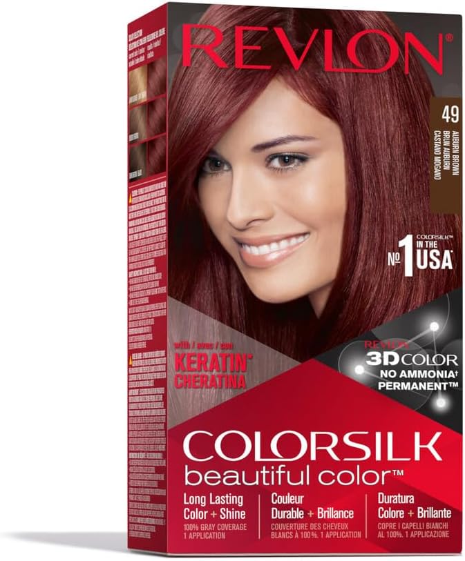 Revlon ColorSilk Beautiful Color 49 Auburn Brown Hair Dye Ammonia-Free Gray
