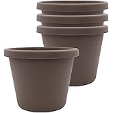 The HC Companies 6 Inch Prima Round Planter Pots with Drainage Holes and Rolled Rim, Lightweight UV-Resistant Plastic Indoor 
