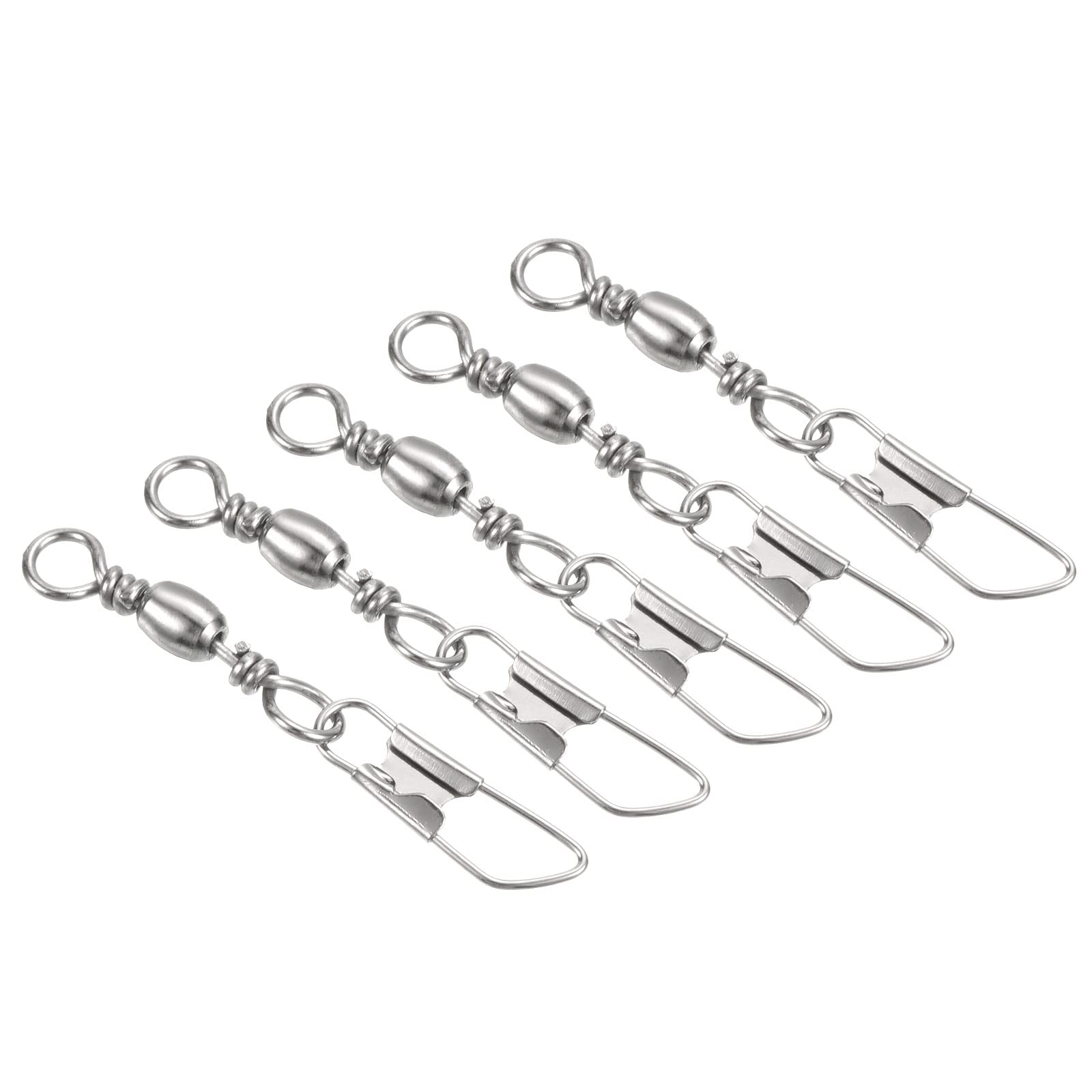 PATIKIL Fishing Barrel Swivel with Safety Snap, 50Pcs 17lb Carbon Steel Solid Ring Terminal Tackle for Saltwater Freshwater Fishing, Silver