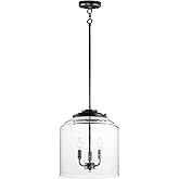 Maxim 12273CDBK Acadia Three Candelabra Light Seedy Glass Bell Foyer Pendant I 180 Watts I Black Finish I Steel Frame I Moder