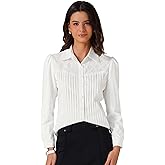 Allegra K Women's Vintage Victorian Top Striped Lace Panel Work Button Down Long Sleeve Top