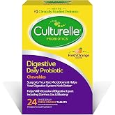 Culturelle Digestive Health Daily Probiotic for Women &amp; Men Chewables 24 Ct | 10B CFUs of Lactobacillus rhamnosus GG, Inulin, Prebiotic, Sugar-Free&Dagger; , Orange Flavor, No Refrigeration