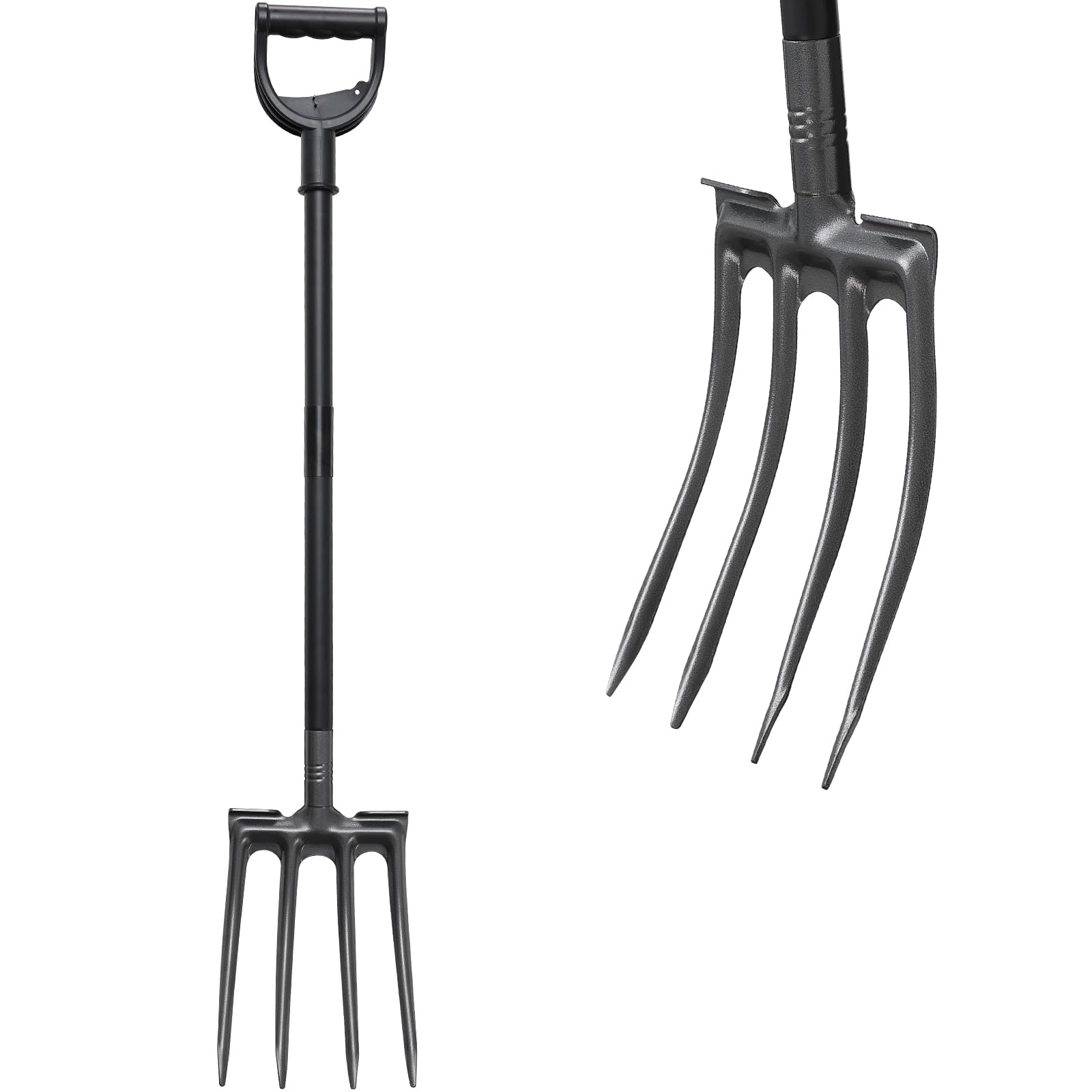 Photo 1 of Oliynedy Pitch Fork for Hay, Metal Broadfork Garden Tools for Gardening Long Handle 45inch, Hay Manure Mulch Fork with 4 Gardening Claws for Compost, Horses, Shoveling and Sifting