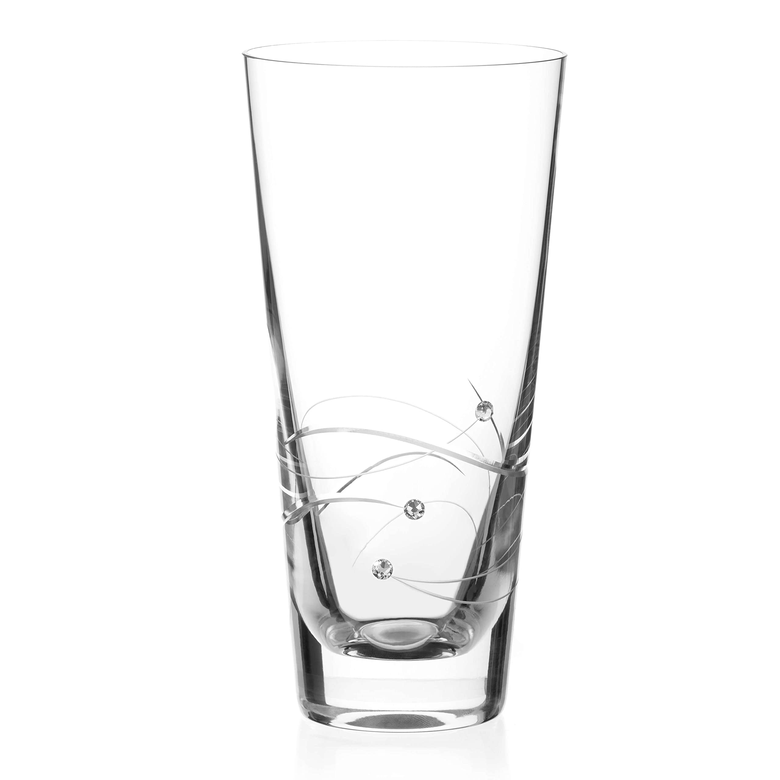 DIAMANTE Swarovski Conical Hand Cut Crystal Vase ‘Spiral’ with Swarovski Crystals 20cm – Small Crystal Glass Vase in gift box