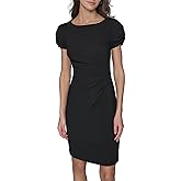 Karl Lagerfeld Womens Short Ruched Sleeve Jewel Neck Sheath Mini Dress