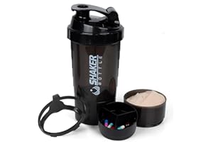 XTK Shaker Bottle 16OZ Protein Shaker Bottles with Mix Ball Sports Water Bottle Leak Proof GYM Cup for Protein Mixes with Powder Storage & Pill Organizer, Ideal for Pre Workout,BPA Free(black)