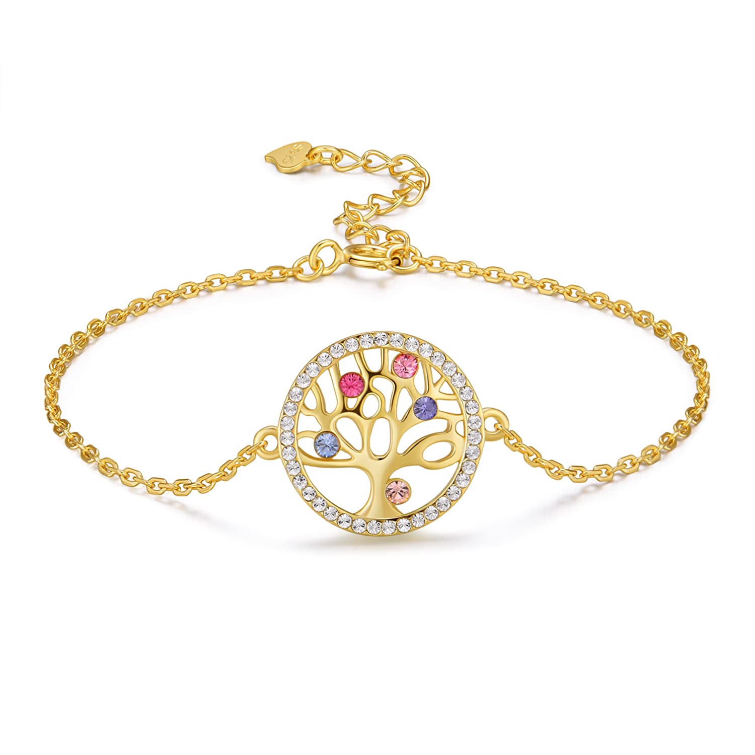 kanisee Women's Bracelet Tree of Life 925 Sterling Silver with Crystals Jewellery Gift for Her Women Mum Grandma Girlfriend Birthday Gift, Gold, 2017