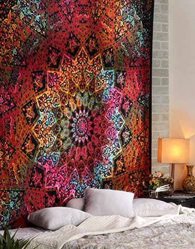 Tye Dye kaleidoscopic Star Elephant Print Hippie Tapestry Wall Hanging Mandala Beach Tapestries Throw Bohemian Boho Indian Bedspread Tapestry Room Décor Gypsy Dorm Bedding Tapestries90 x 84 Inch