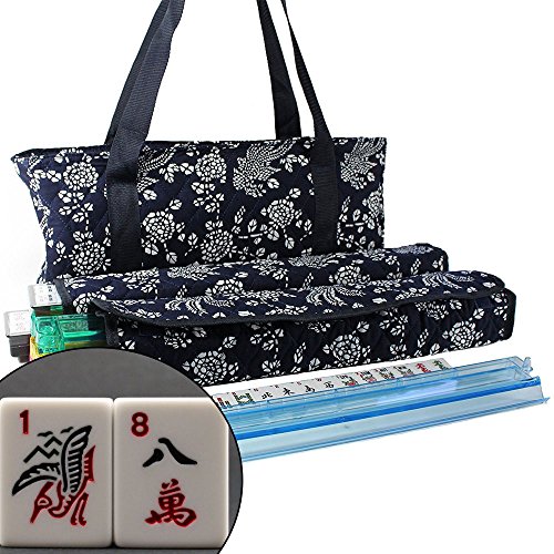 166 Tiles American Mahjong Set Blue Phoenix Soft Bag 4 Color Pushers/Racks Easy Carry Western Mahjongg