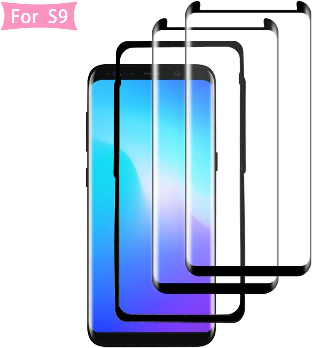 QIUDI S9 Screen Protector [2Pack], S9 Tempered Glass [3D Curved][Case Friendly][Alignment Frame][ Easy Installation] Screen Protective Film for Samsung Galaxy S9
