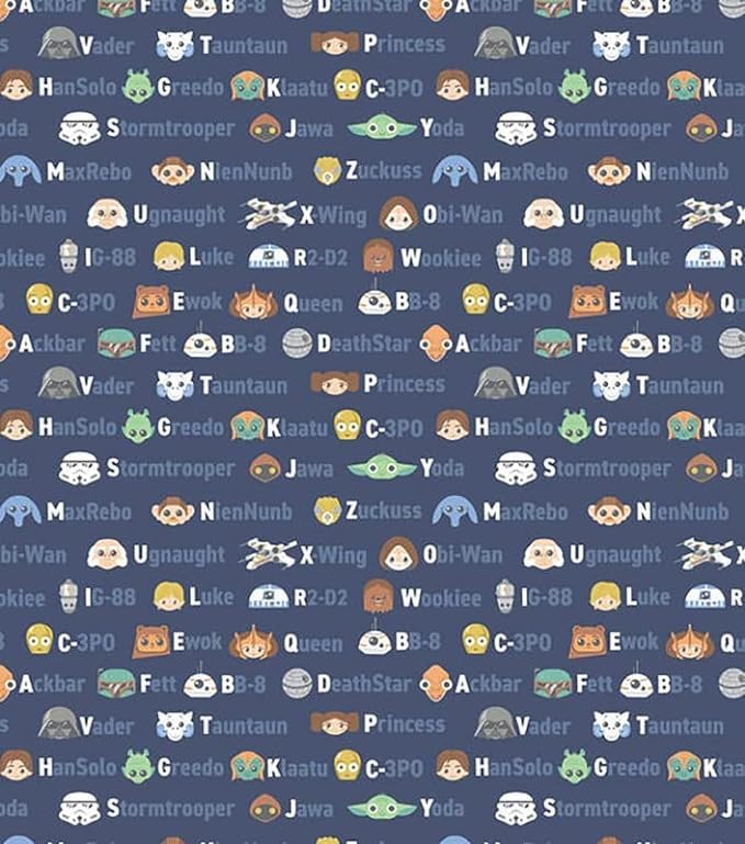 CAMELOT Alphabet Tonal Star Wars Cotton Fabric by 0.5M Multiples 110cm Wide (100% Cotton, Genuine Licensed Fabric, Ideal for Crafts, Quilting, Sewing, Bunting) (Navy)