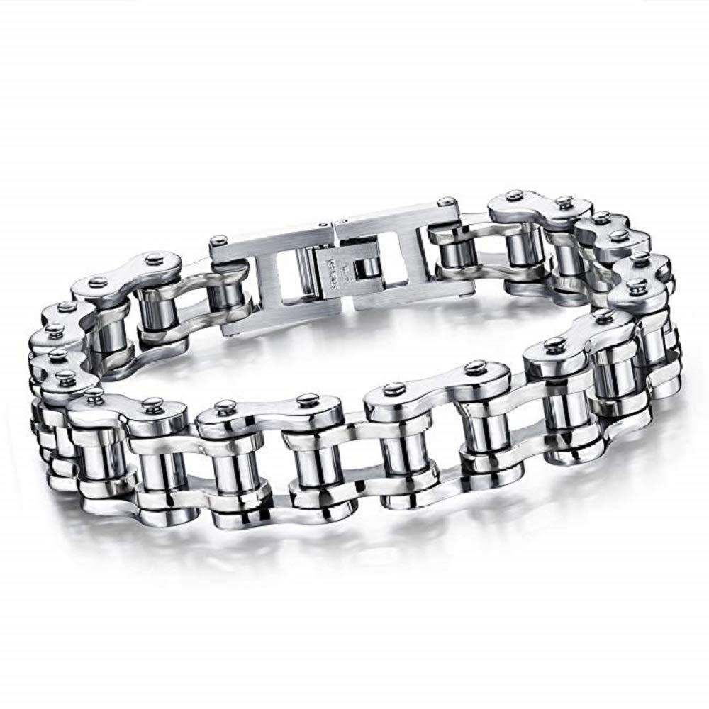 CMJ Men's Titanium Steel Bicycle Bike Link Chain Design Silver Biker Bracelet UK