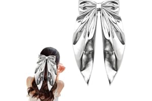 SHIQIAO SPL Big Hair Bows for Women Silver Bow Barrettes Clip Bowknot Clips for Thin Thick Hair Accessories for Girls Long Ribbon Clips for Women Spring Clip Barrette Bows