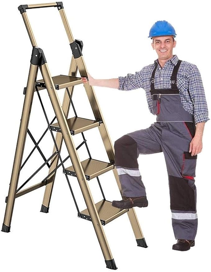 Escalera de Aluminio Taburete 4 Escalones, Taburete Portátil Plegable