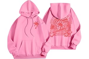 GENERIC Pink Palm Puff Hoodies for Teen Girls Oversized Cute Preppy Sweatshirts Fall Drawstring Pullover Teen Clothes Y2K