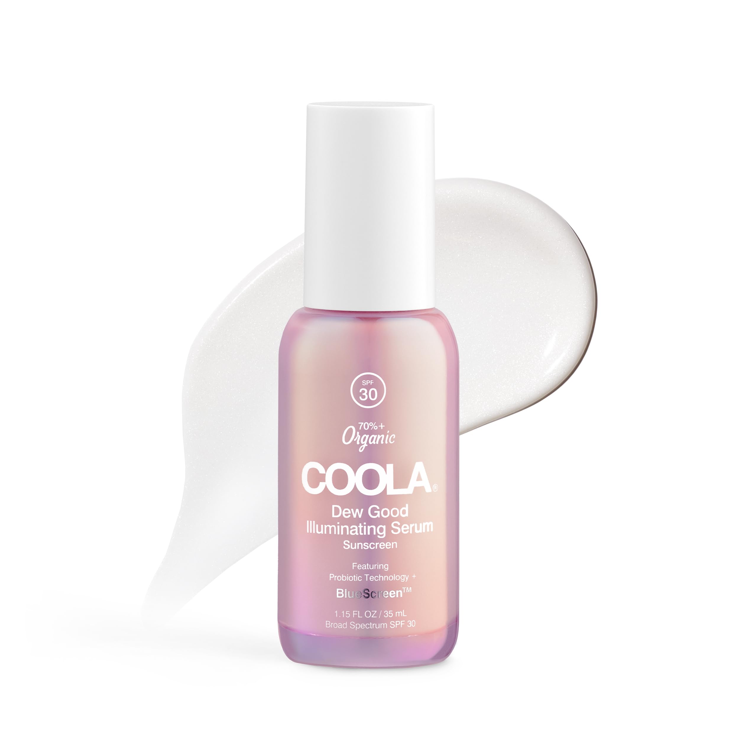 COOLA Organic Dew Good Illuminating Probiotic Serum with SPF 30, Dermatologist Tested Sunscreen with Plant-Derived BlueScreen Digital De-Stress Technology, 1.15 Fl Oz Image