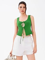 REORIA U-Neck Adjustable Tie-Front Crop Tank Top