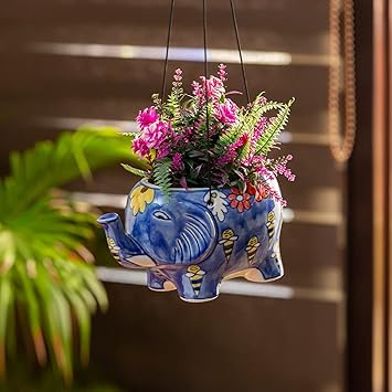 ExclusiveLane The Bee Collective Handpainted Ceramic Hanging Planters For Balcony - Hanging Pots For Plants Balcony Decor Ceramic Pots For Indoor Plants Planters Pot Hanging Garden Pots Garden D