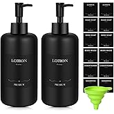 Essovee Black Soap Dispenser Set, Liquid Dish Soap Dispenser for Kitchen with Waterproof Labels, 10 Fl oz/300 ml Premium Resin Hand Soap Bottles for Christmas Kitchen Modern Bathroom