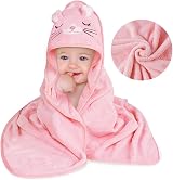 Aolso Hooded Baby Towel 80x80cm 2 PCS White Pink Absorbent Coral Fleece view 6
