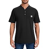 Kecols Men's Loose Fit Heavyweight Short-Sleeve Pocket Work Henley T-Shirt (Regular&Tall)