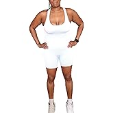 Wallace Athletics Short Athletic Bodysuit, Leotard Shorts - Workout Jumpsuits for Women Backless Tummy Control Seamless Tank Top Jumpsuit – (Cream) Small