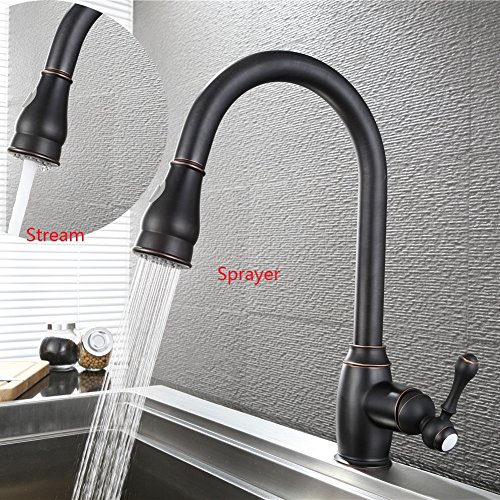 Lead Free Pull Down Kitchen Faucet Best Antique Solid Brass Kitchen Sink Faucet With Pull Out Sprayer High Arc Single Handle Bar Faucet Oil Rubbed Bronze SonTiy