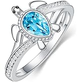 Gnteey Sea Turtle Ring for Women 925 Sterling Silver Pear Shaped Birthstone Ocean Statement Ring for Ladies
