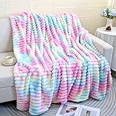 Plush Throw Blanket, Rainbow Tie-Dye Pattern, Super Soft Faux Fur, Pastel Pink Blue Purple, Decorative Cozy Blanket for Couch Bed,Gift for Women (Rainbow, Throw (49" x 63"))