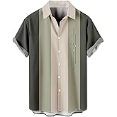 Hardaddy Men's Vintage Bowling Shirt Short Sleeve Button Down Hawaiian Summer Beach Printed Casual Shirts