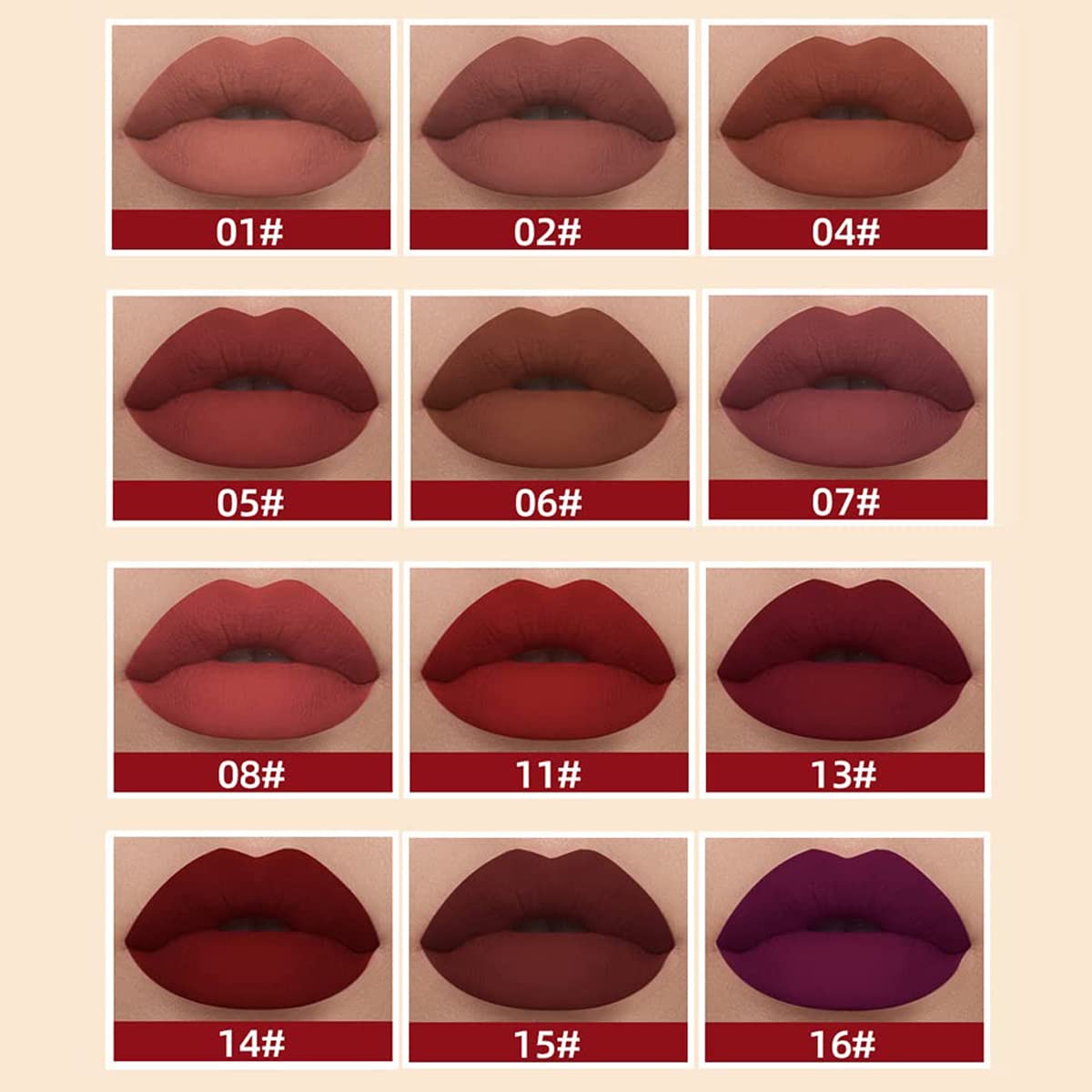 Pakivs 12Pcs Matte Liquid Lipstick Set, Dark Bright Red 24-hour Lip Gloss Kit Long-Lasting Waterproof Lip Stain Non-Stick Cup Not Lipgloss Set for Women