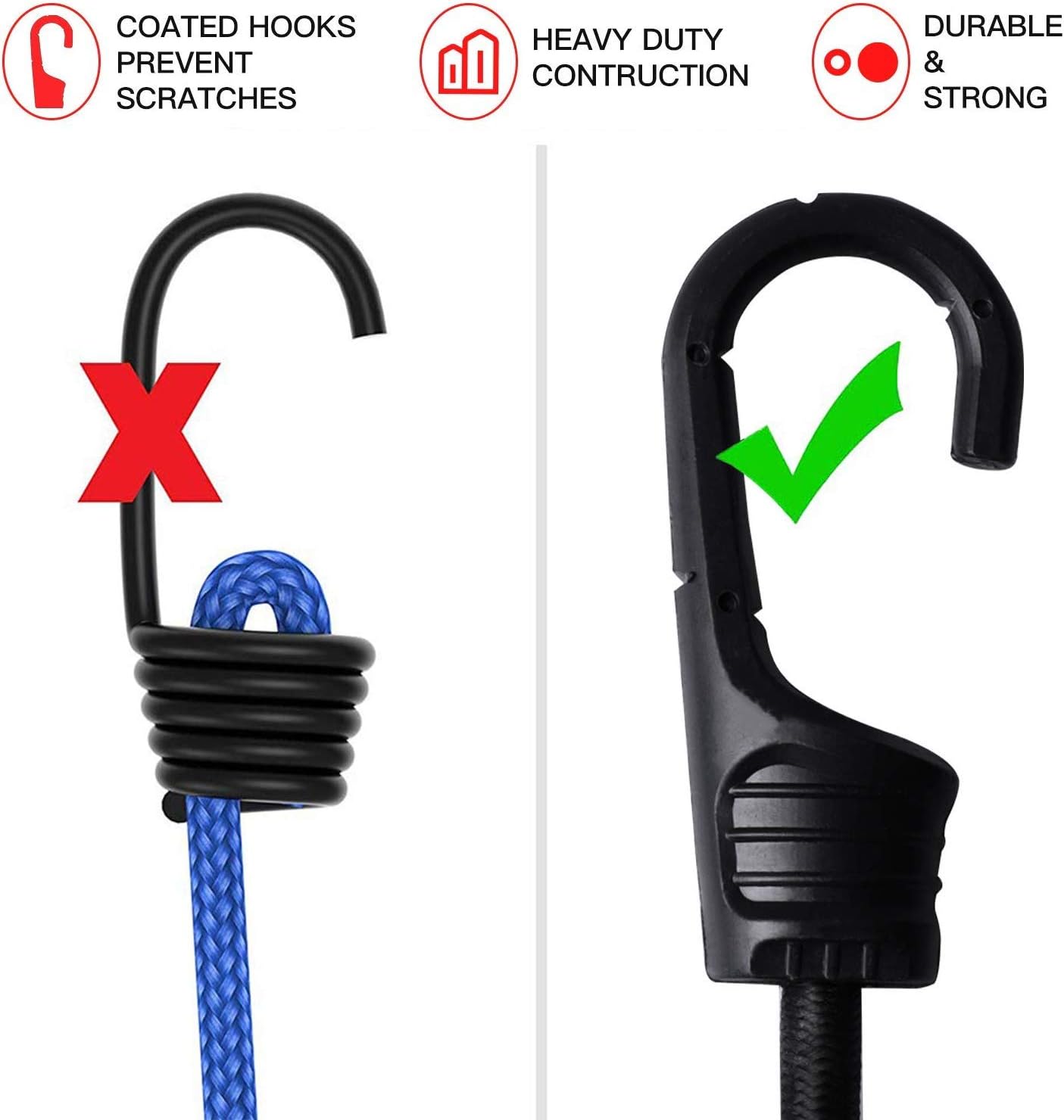 ZHOUBIN 48 Inch Black Bungee Cords with Hooks Heavy Duty, 2 Pcs: Automotive